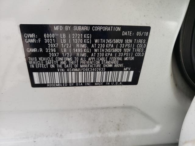 2019 SUBARU ASCENT LIM 4S4WMAPD6K3402633