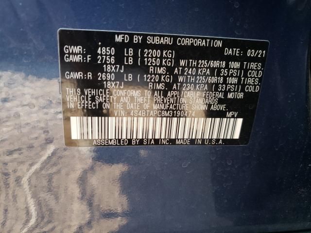 2021 SUBARU OUTBACK TO 4S4BTAPC8M3190474