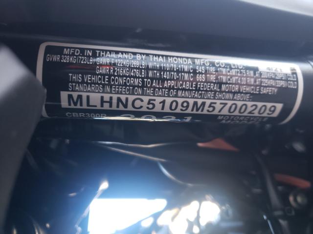 2021 HONDA CBR300 R MLHNC5109M5700209