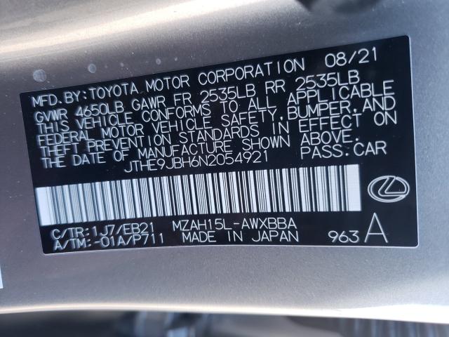 2022 LEXUS UX 250H BA JTHE9JBH6N2054921
