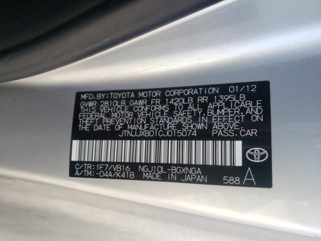2012 TOYOTA SCION IQ JTNJJXB01CJ015074