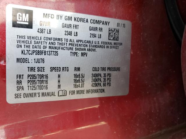 2015 CHEVROLET TRAX 1LS KL7CJPSB9FB137725