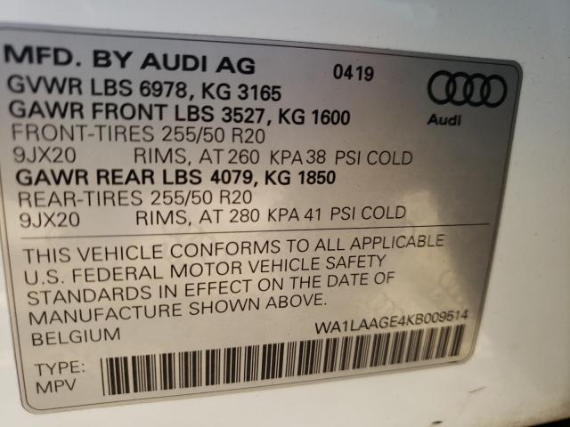 2019 AUDI E-TRON PRE WA1LAAGE4KB009514