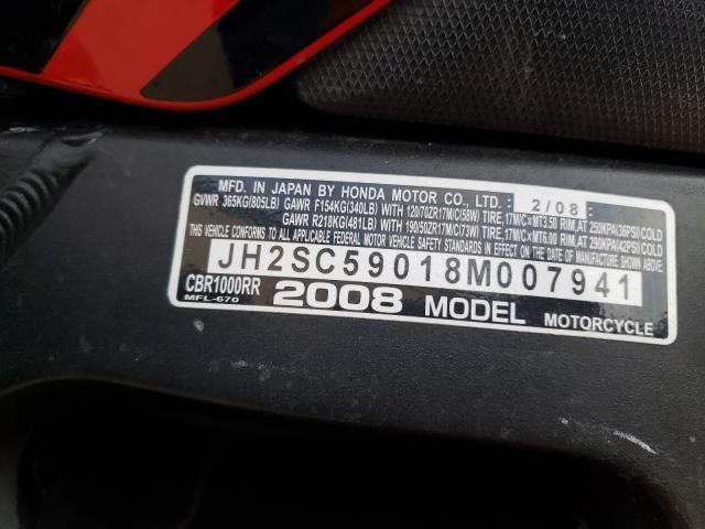 2008 HONDA CBR1000RR JH2SC59018M007941