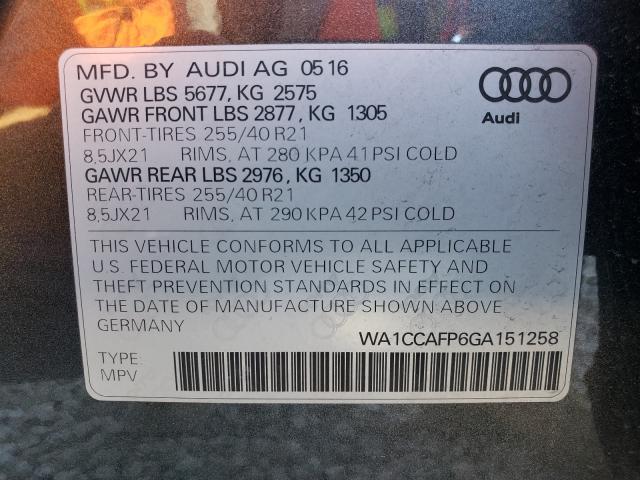 2016 AUDI SQ5 PREMIU WA1CCAFP6GA151258