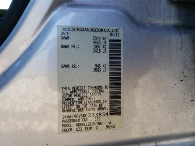 2019 NISSAN ALTIMA EDI 1N4AL4FV5KC233854