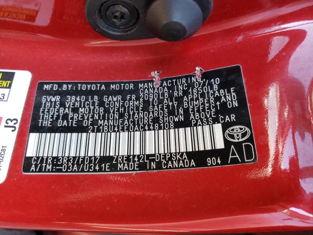 2010 TOYOTA COROLLA BA 2T1BU4EE0AC448108