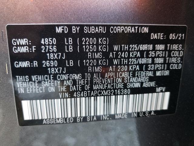 2021 SUBARU OUTBACK TO 4S4BTAPCXM3216380