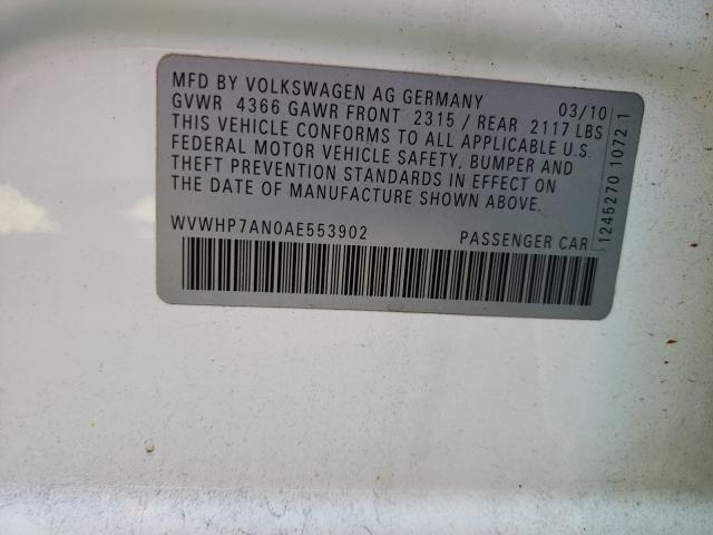 2010 VOLKSWAGEN CC LUXURY WVWHP7AN0AE553902