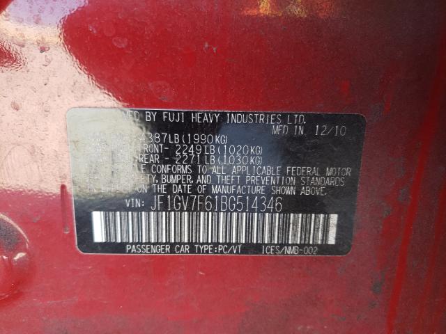 2011 SUBARU IMPREZA WR JF1GV7F61BG514346
