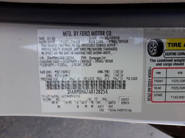 2010 FORD FUSION SE 3FAHP0HA7AR128254