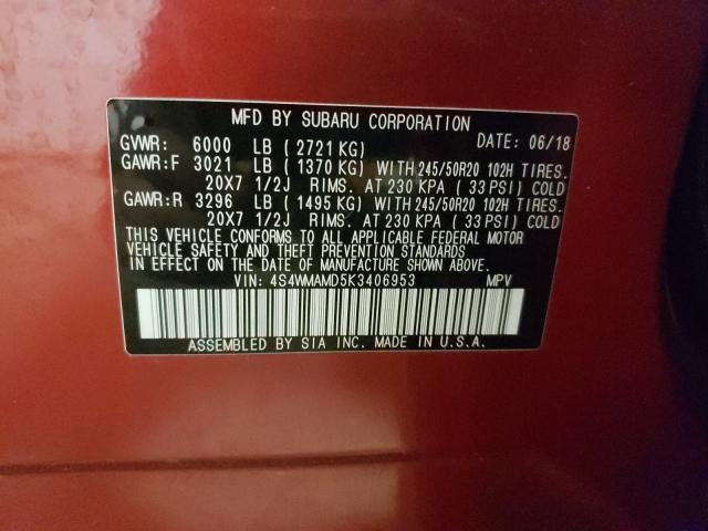 2019 SUBARU ASCENT LIM 4S4WMAMD5K3406953