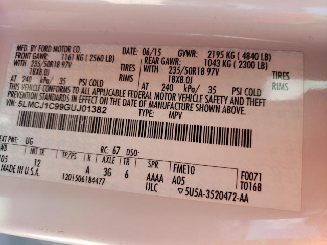 2016 LINCOLN MKC PREMIE 5LMCJ1C99GUJ01382
