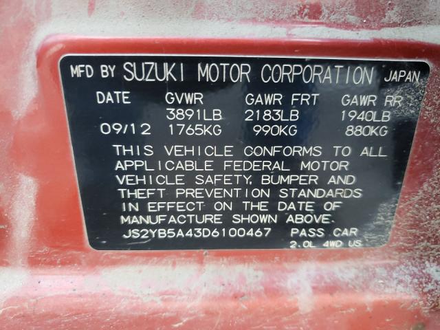 2013 SUZUKI SX4 TECHNO JS2YB5A43D6100467