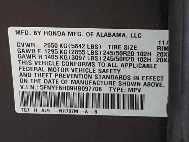 2017 HONDA PILOT ELIT 5FNYF6H09HB097706