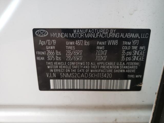 5NMS2CAD3KH113420 Hyundai Santa Fe S 2019. Фото: 9