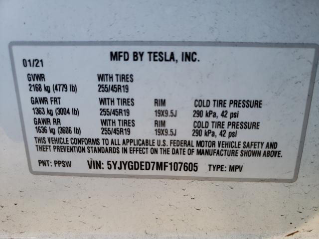 2021 TESLA MODEL Y 5YJYGDED7MF107605