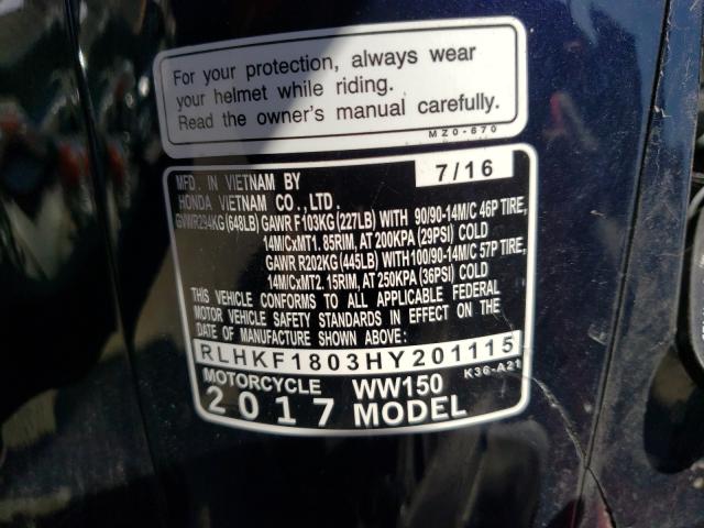 2017 HONDA PCX 150 RLHKF1803HY201115