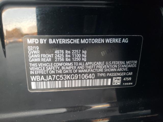 2019 BMW 530 XI WBAJA7C53KG910640