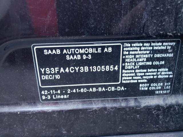2011 SAAB 9-3 2.0T YS3FA4CY3B1305854