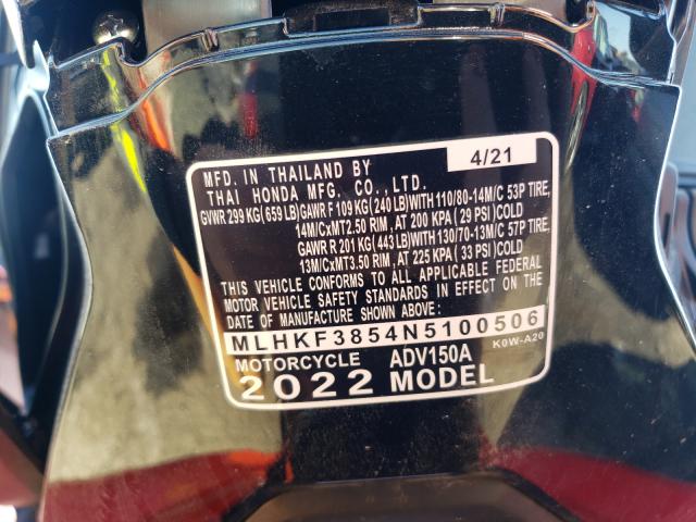 2022 HONDA ADV150 A MLHKF3854N5100506