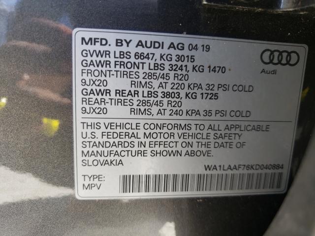 VIN WA1LAAF76KD040884 2019 Audi Q7, Premium Plus no.10