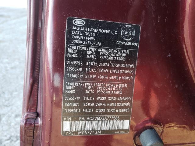 2016 LAND ROVER LR4 SALAC2V60GA777585