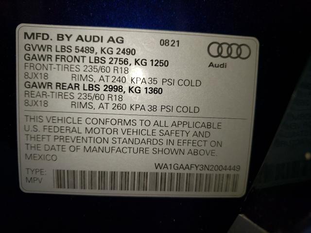 2022 AUDI Q5 WA1GAAFY3N2004449
