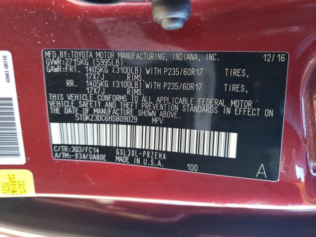 5TDKZ3DC6HS809029 Toyota Sienna Le 2017. Фото: 9