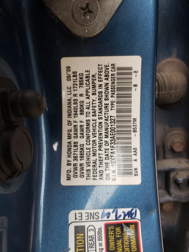 2010 HONDA CIVIC VP 19XFA1F33AE001327