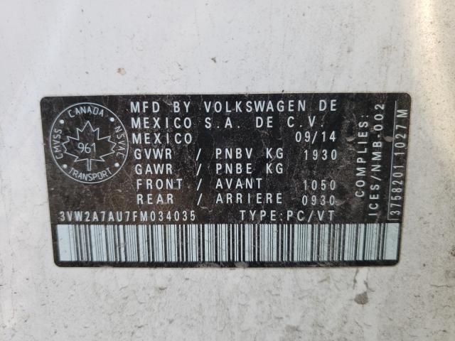 2015 VOLKSWAGEN GOLF TDI 3VW2A7AU7FM034035