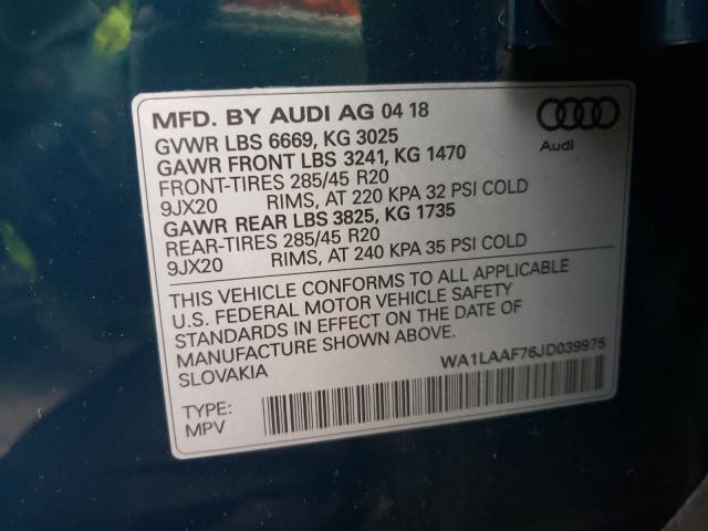 VIN WA1LAAF76JD039975 2018 Audi Q7, Premium Plus no.10