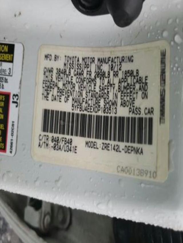 2013 TOYOTA COROLLA BA - 5YFBU4EEXDP103513
