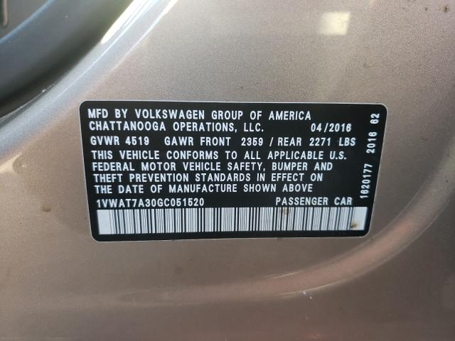 2016 VOLKSWAGEN PASSAT 1VWAT7A30GC051520