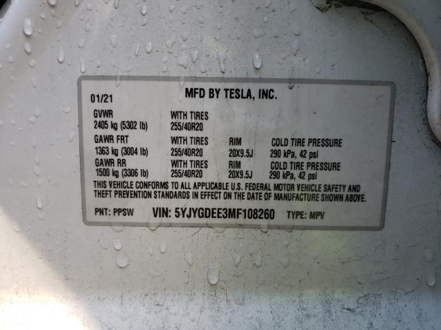 2021 TESLA MODEL Y 5YJYGDEE3MF108260