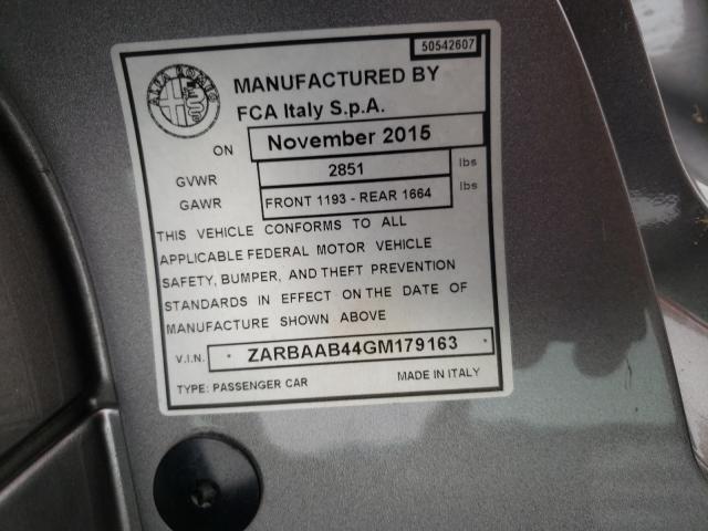 2016 ALFA ROMEO 4C SPIDER ZARBAAB44GM179163