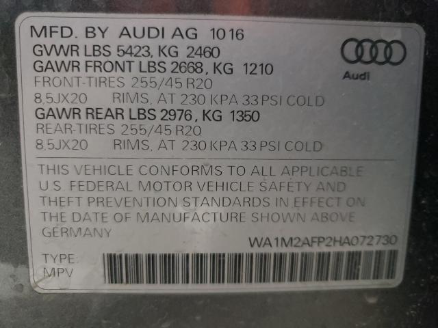 VIN WA1M2AFP2HA072730 2017 Audi Q5, Premium Plus no.10