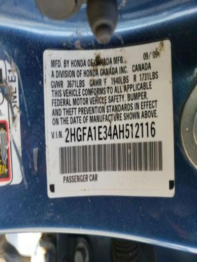 2010 HONDA CIVIC VP 2HGFA1E34AH512116
