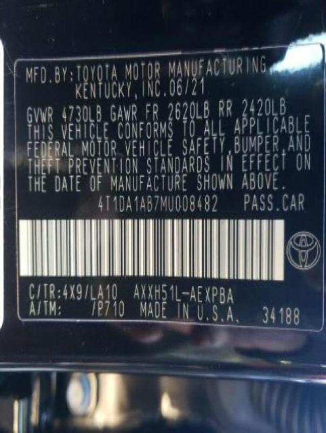 2021 TOYOTA AV HYB/XLE 4T1DA1AB7MU008482