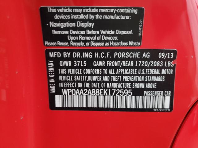 2014 PORSCHE CAYMAN WP0AA2A88EK172595