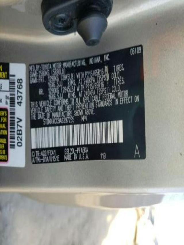 2010 TOYOTA SIENNA CE 5TDKK4CC9AS297235