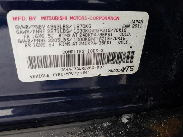 2011 MITSUBISHI RVR SE JA4AJ3AUXBZ604037