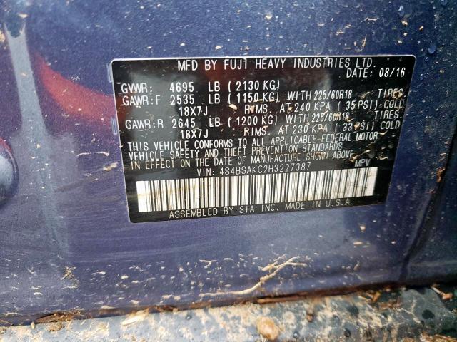 4S4BSAKC2H3227387 Subaru Outback 2. 2017. Фото: 9
