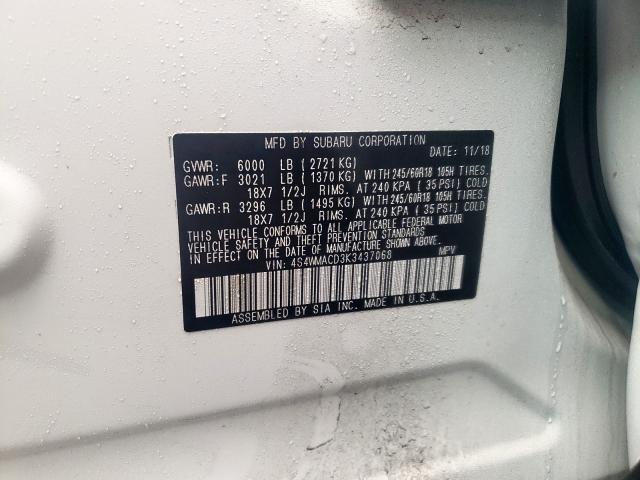 2019 SUBARU ASCENT PRE 4S4WMACD3K3437068