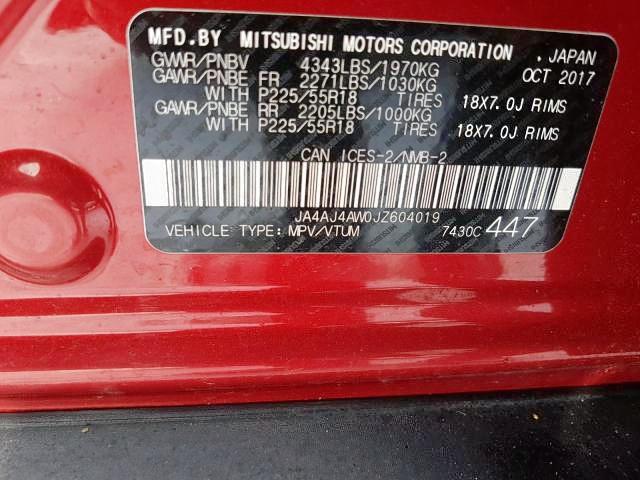 2018 MITSUBISHI RVR SE LIM JA4AJ4AW0JZ604019