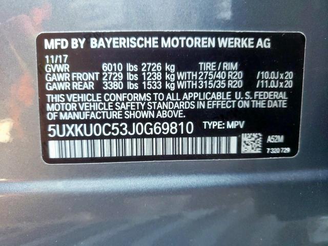 2018 BMW X6 SDRIVE3 5UXKU0C53J0G69810