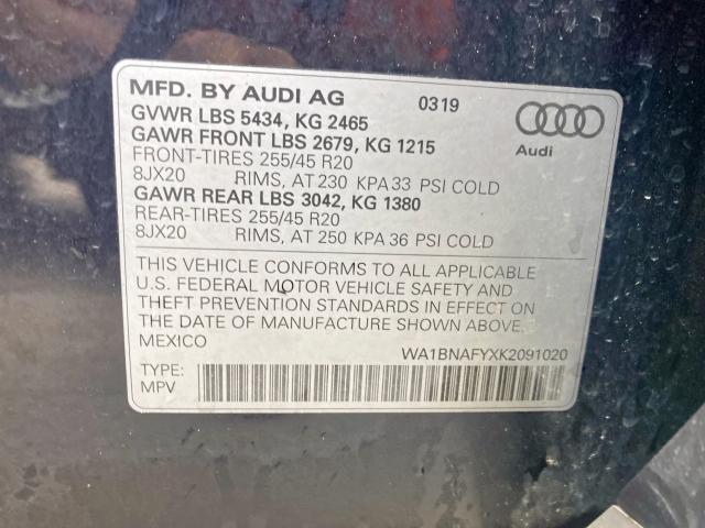 2019 AUDI Q5 PREMIUM WA1BNAFYXK2091020