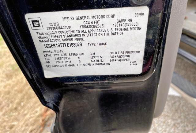 1GCEK19T7YE168929 Chevrolet Silverado 2000. Фото: 9