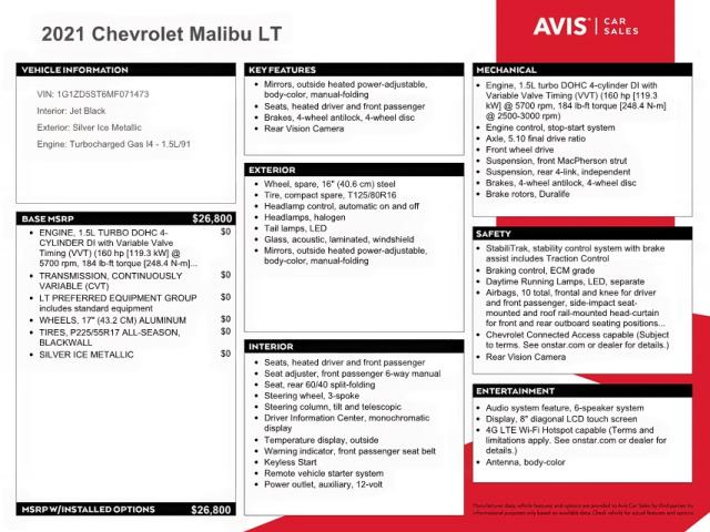1G1ZD5ST6MF071473 Chevrolet Malibu Lt 2021. Фото: 9