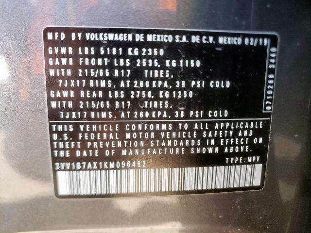3VV1B7AX1KM096452 Volkswagen Tiguan S 2019. Фото: 9